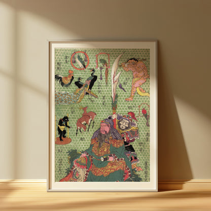 Premium Poster of Japanese Mythological Print Ornate Samurai Art Posters