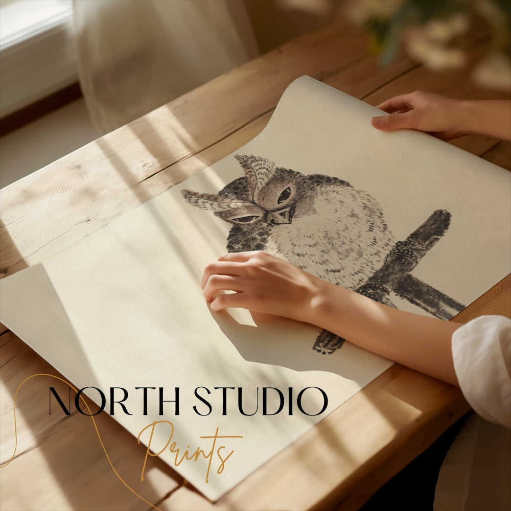 Premium Poster of Japanese Owl Art Handmade Wall Decor Posters