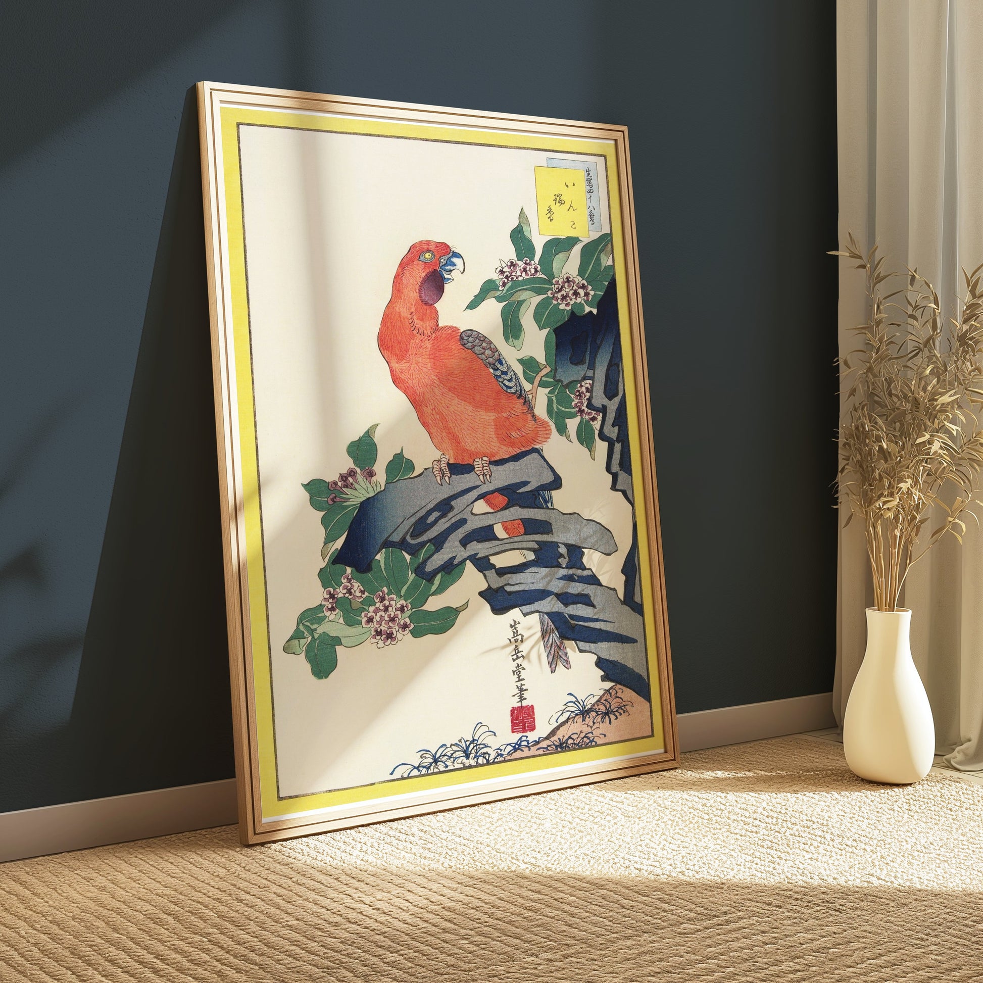 Premium Poster of Japanese Parrot Print Ukiyo-e Style Decorative Posters