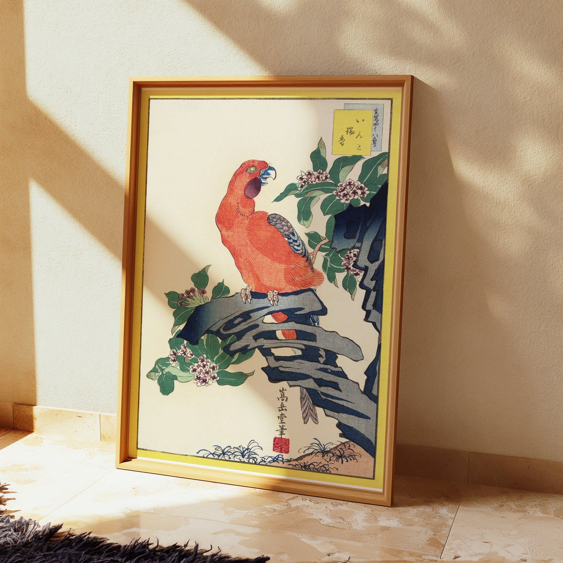 Premium Poster of Japanese Parrot Print Ukiyo-e Style Decorative Posters