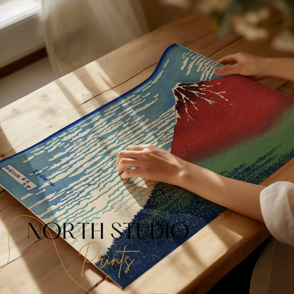 Premium Poster of Japanese Red Mountain Landscape Artwork Posters