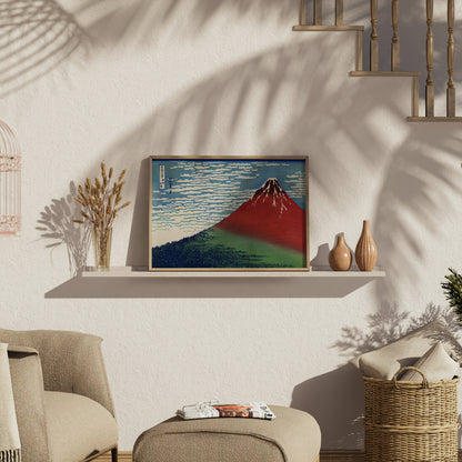 Premium Poster of Japanese Red Mountain Landscape Artwork Posters