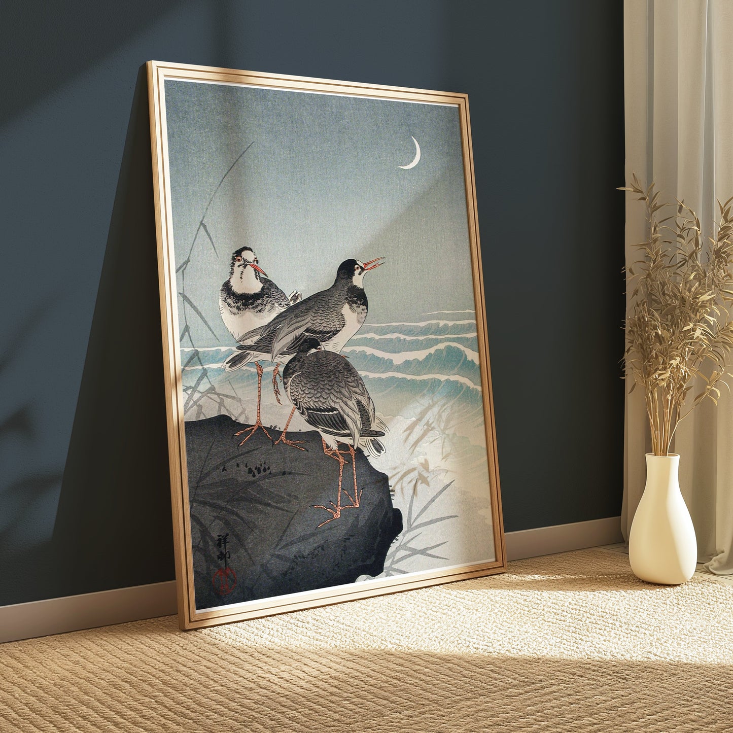 Premium Poster of Japanese Style Seaside Birds Crescent Moon Posters