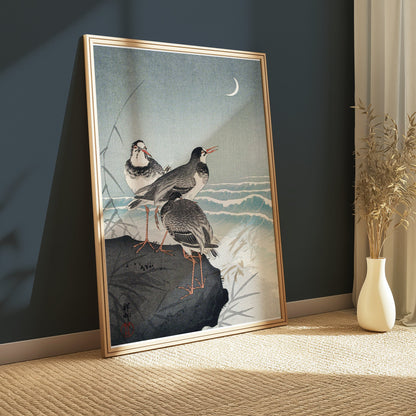 Premium Poster of Japanese Style Seaside Birds Crescent Moon Posters