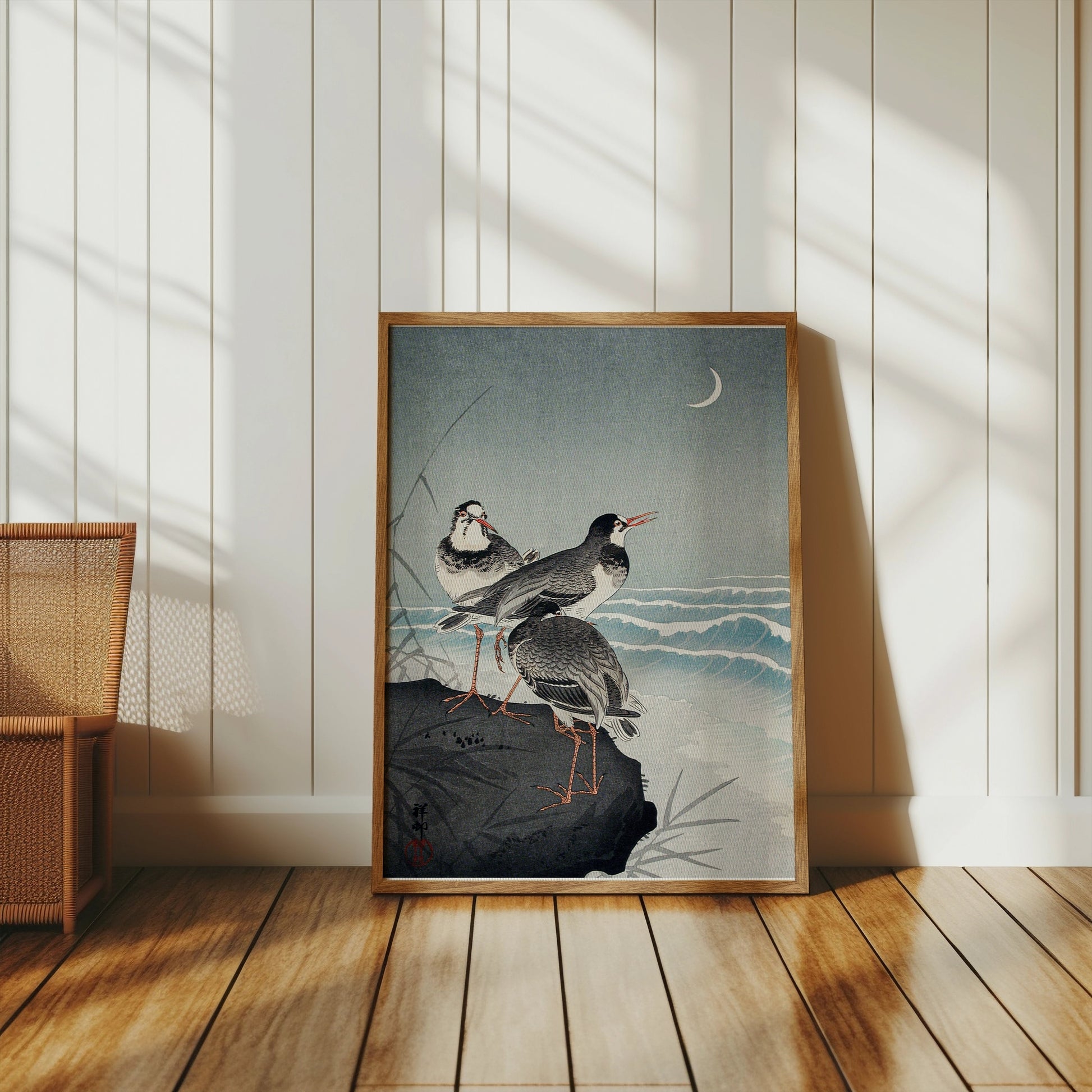 Premium Poster of Japanese Style Seaside Birds Crescent Moon Posters