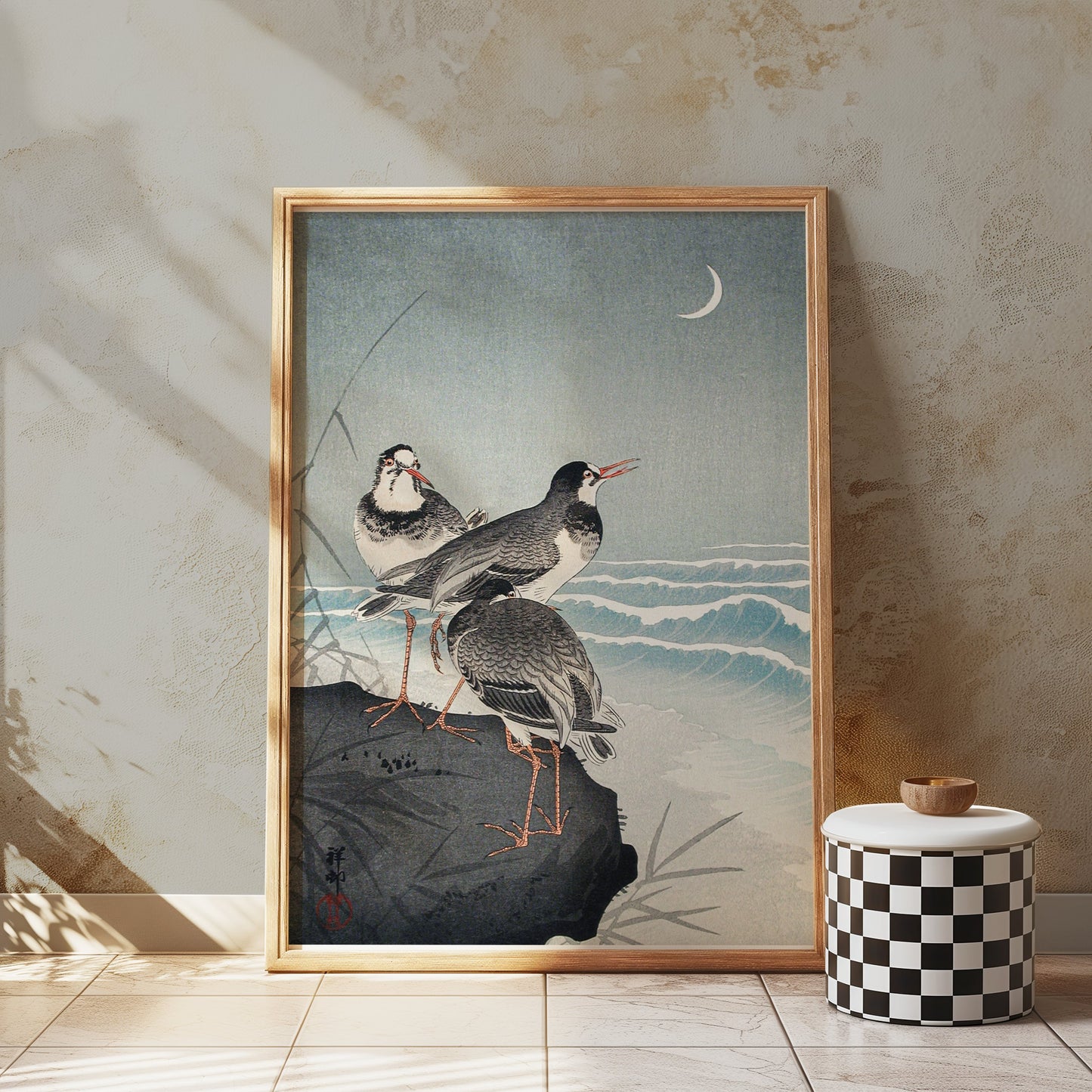 Premium Poster of Japanese Style Seaside Birds Crescent Moon Posters