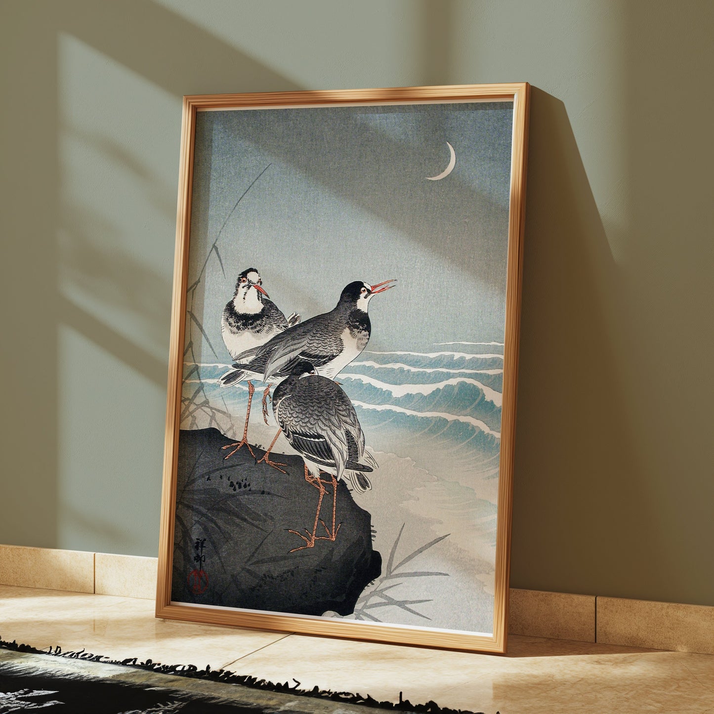 Premium Poster of Japanese Style Seaside Birds Crescent Moon Posters