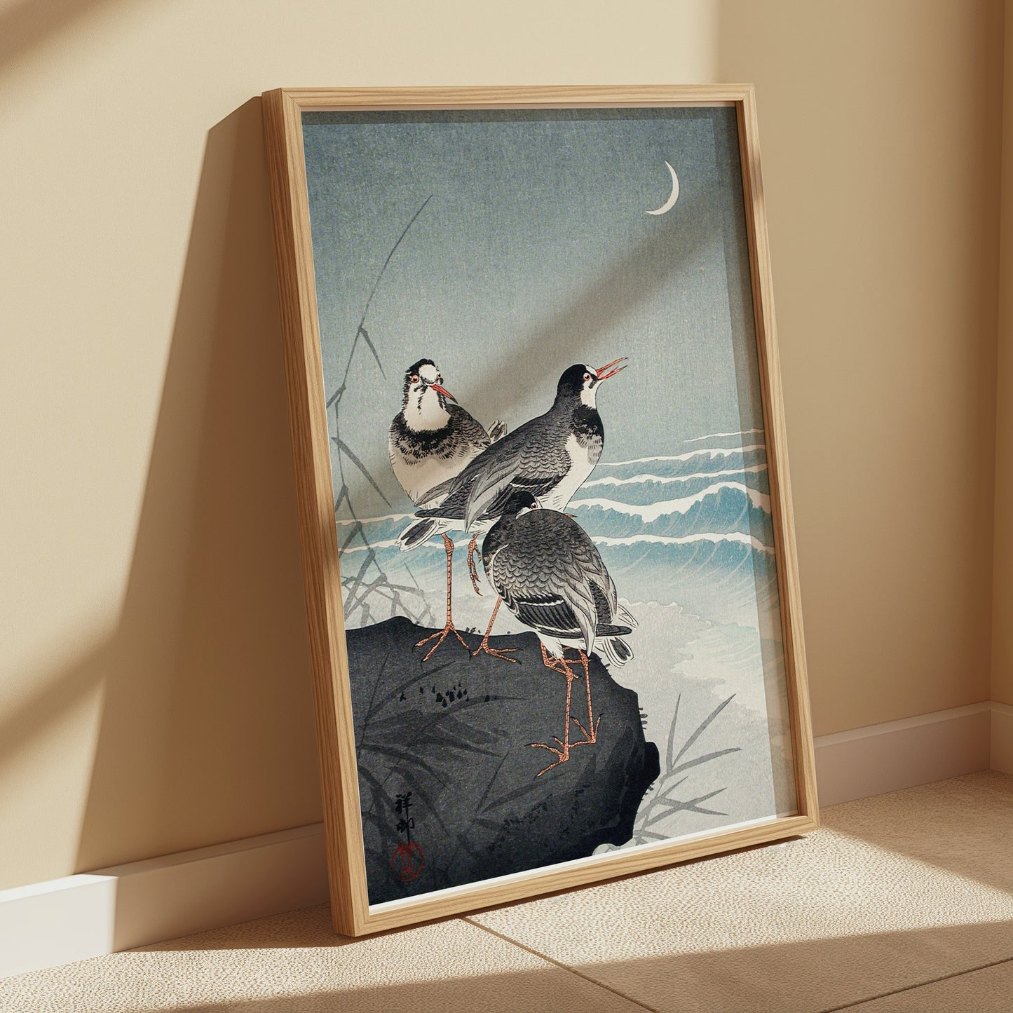 Premium Poster of Japanese Style Seaside Birds Crescent Moon Posters