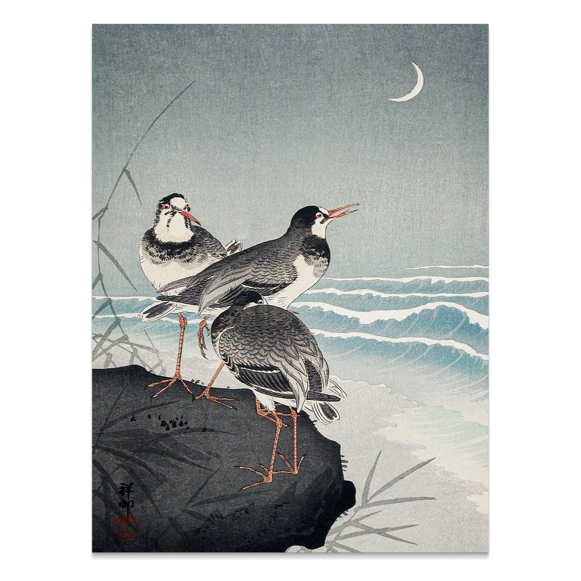 Premium Poster of Japanese Style Seaside Birds Crescent Moon Posters