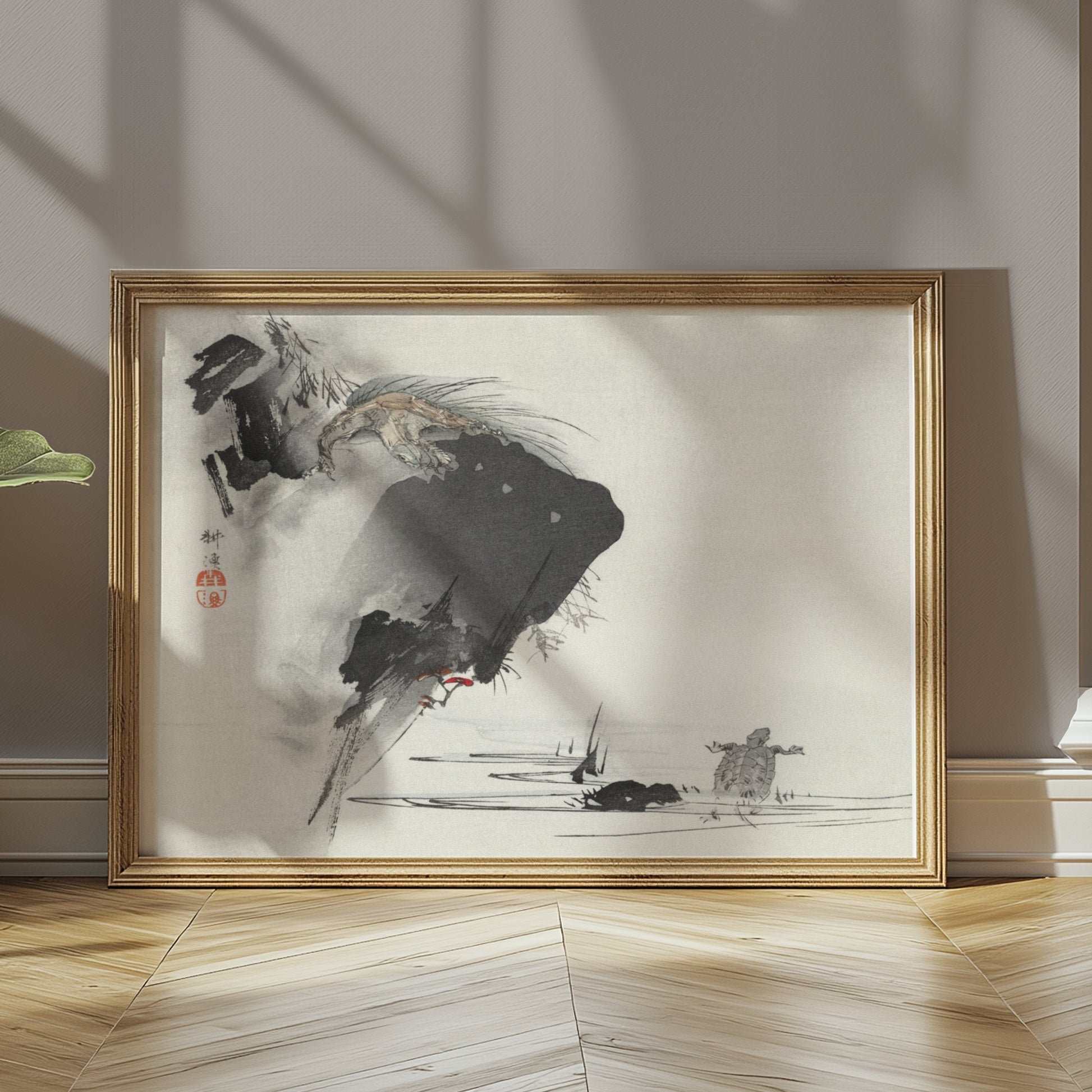 Premium Poster of Japanese Traditional Art Cliffside Turtles Print Posters