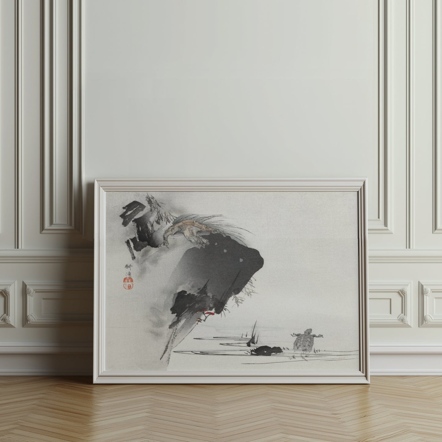 Premium Poster of Japanese Traditional Art Cliffside Turtles Print Posters