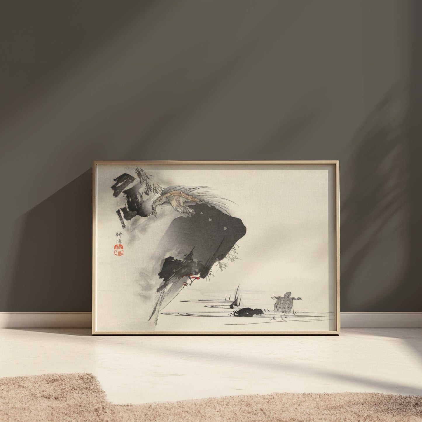 Premium Poster of Japanese Traditional Art Cliffside Turtles Print Posters