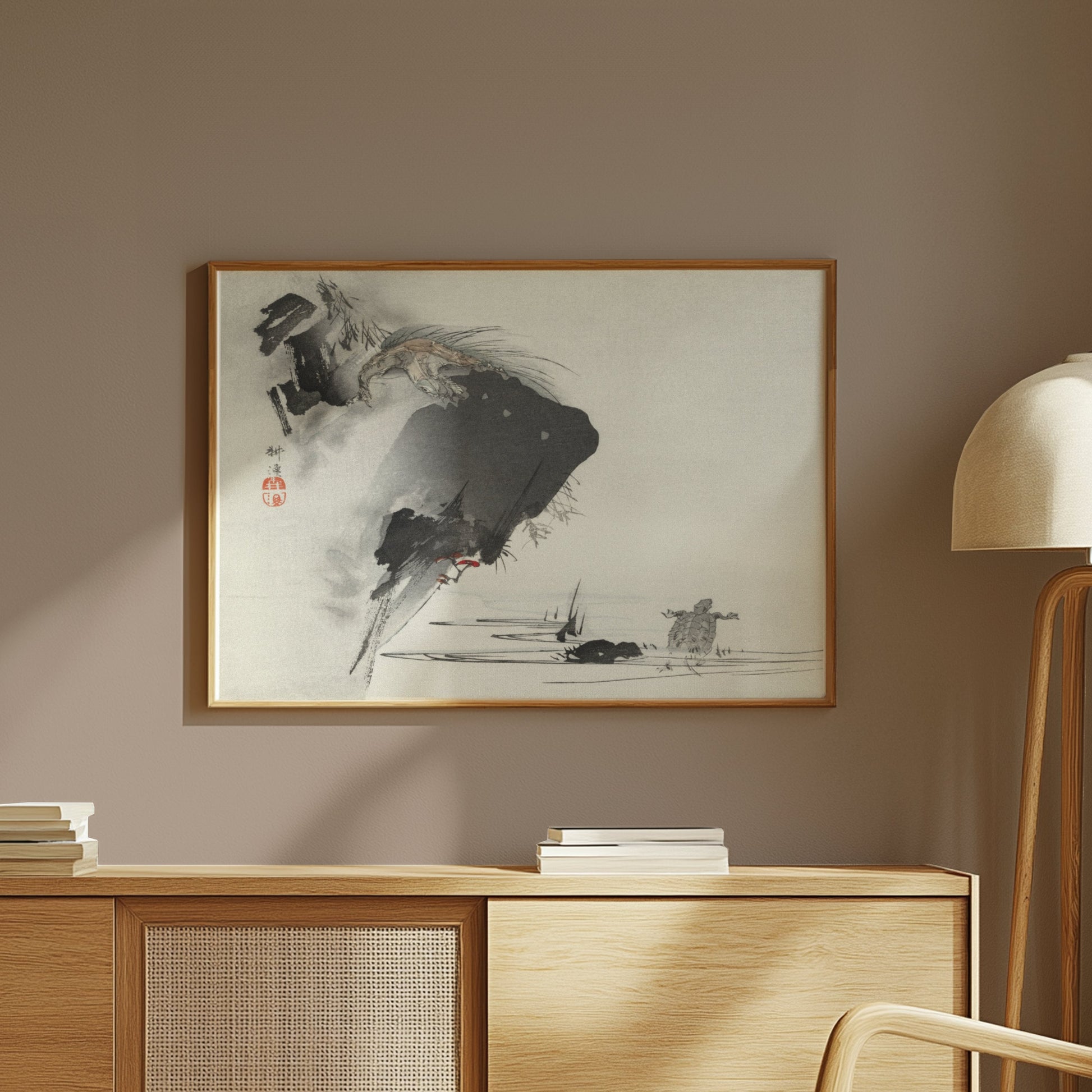Premium Poster of Japanese Traditional Art Cliffside Turtles Print Posters