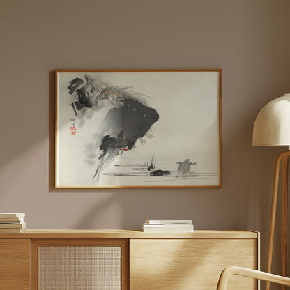 Premium Poster of Japanese Traditional Art Cliffside Turtles Print Posters