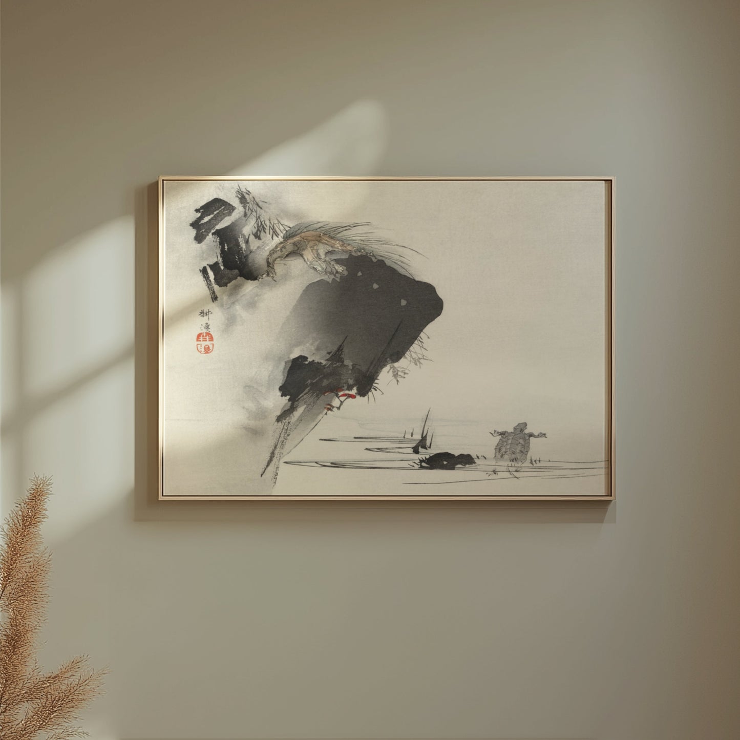 Premium Poster of Japanese Traditional Art Cliffside Turtles Print Posters