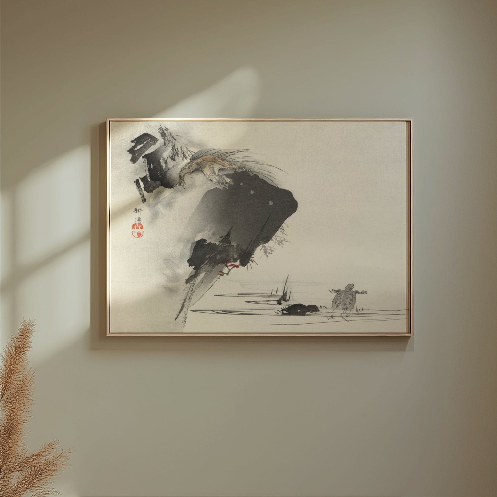 Premium Poster of Japanese Traditional Art Cliffside Turtles Print Posters