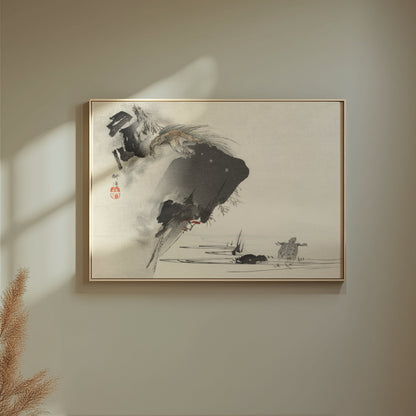 Premium Poster of Japanese Traditional Art Cliffside Turtles Print Posters