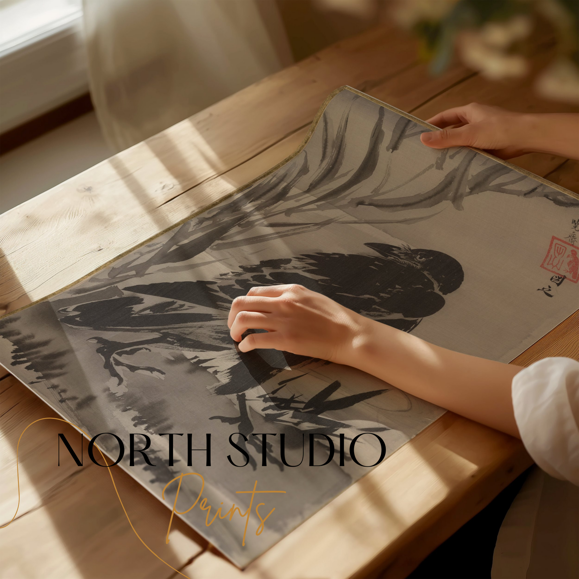 Premium Poster of Japanese Traditional Brush Art Raven Posters