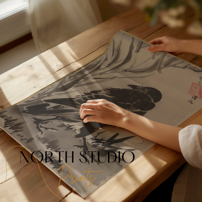 Premium Poster of Japanese Traditional Brush Art Raven Posters