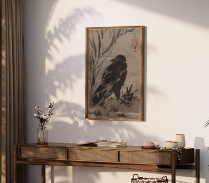 Premium Poster of Japanese Traditional Brush Art Raven Posters