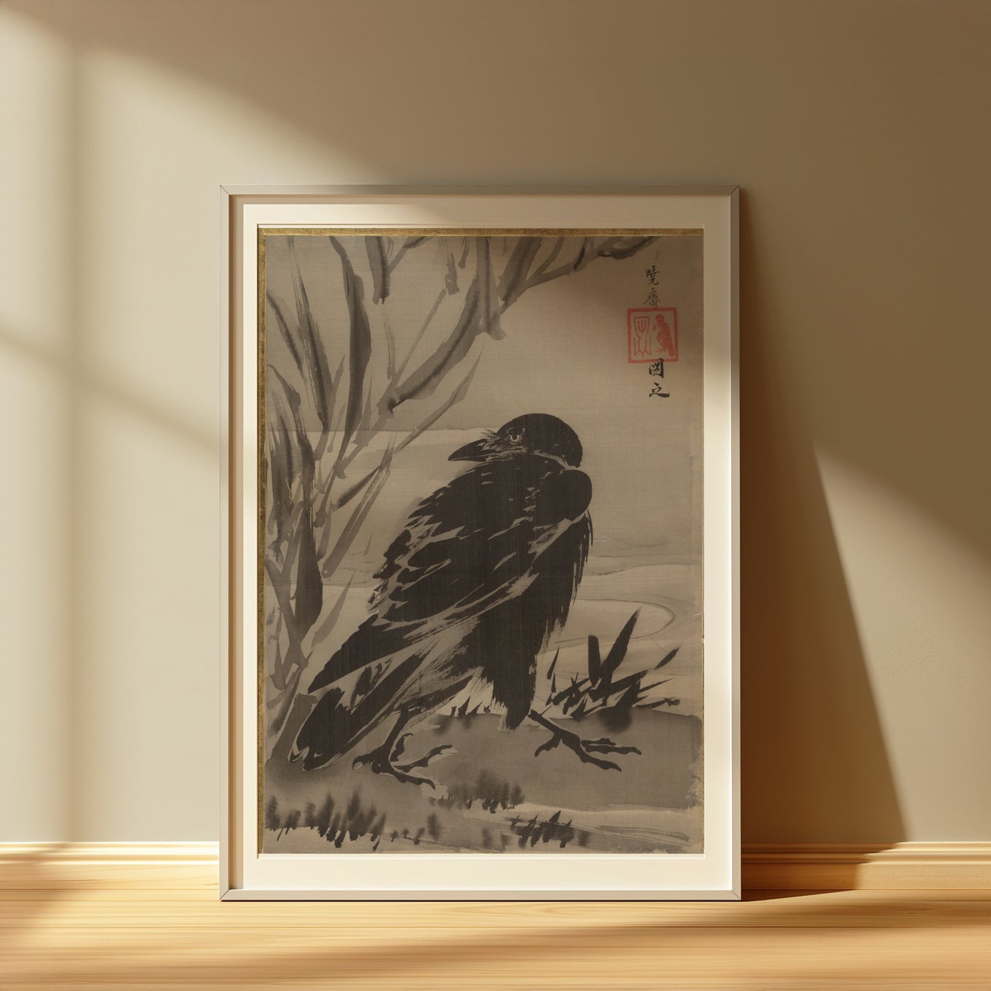 Premium Poster of Japanese Traditional Brush Art Raven Posters