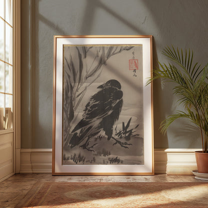 Premium Poster of Japanese Traditional Brush Art Raven Posters