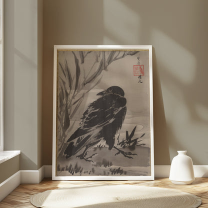 Premium Poster of Japanese Traditional Brush Art Raven Posters