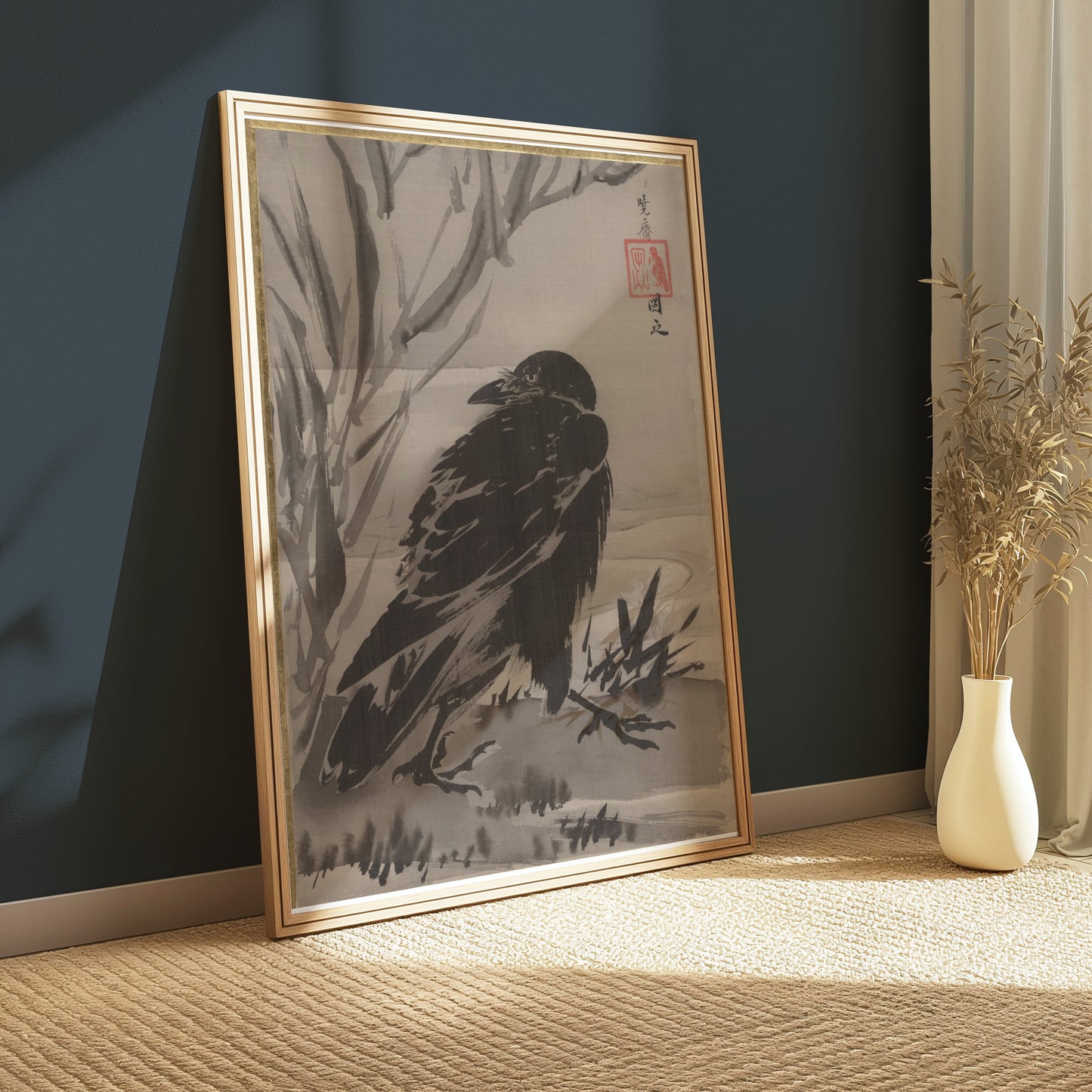 Premium Poster of Japanese Traditional Brush Art Raven Posters
