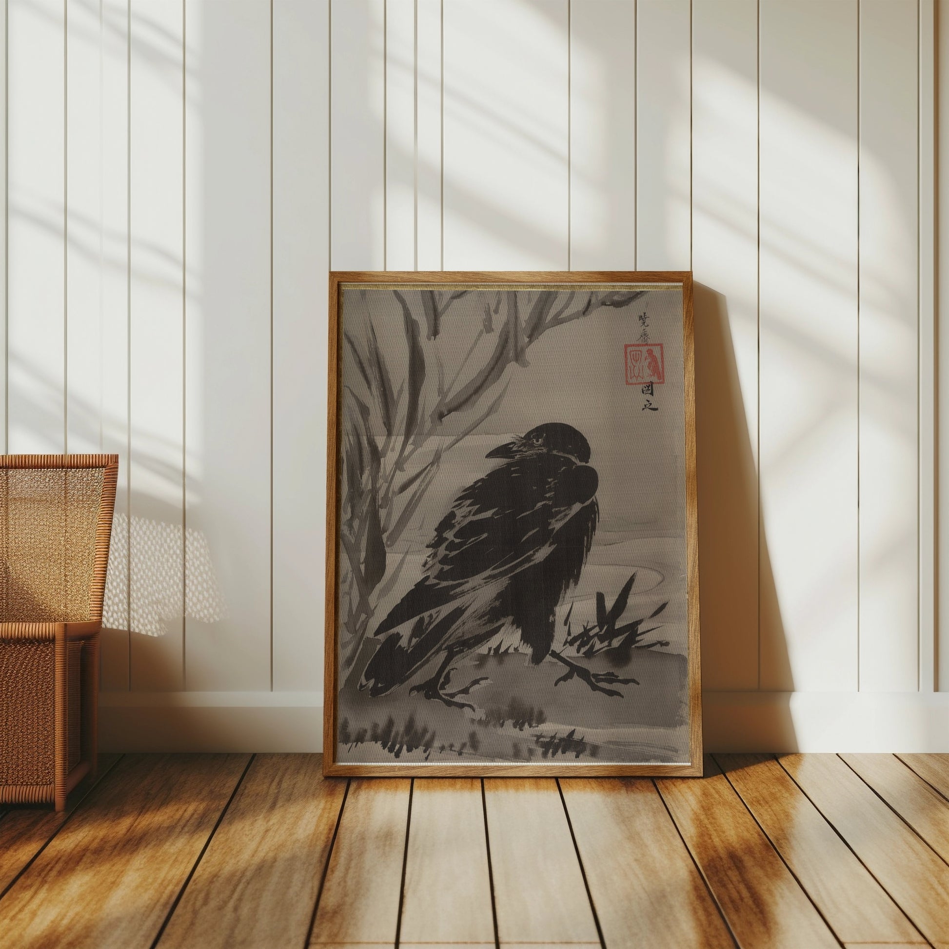 Premium Poster of Japanese Traditional Brush Art Raven Posters