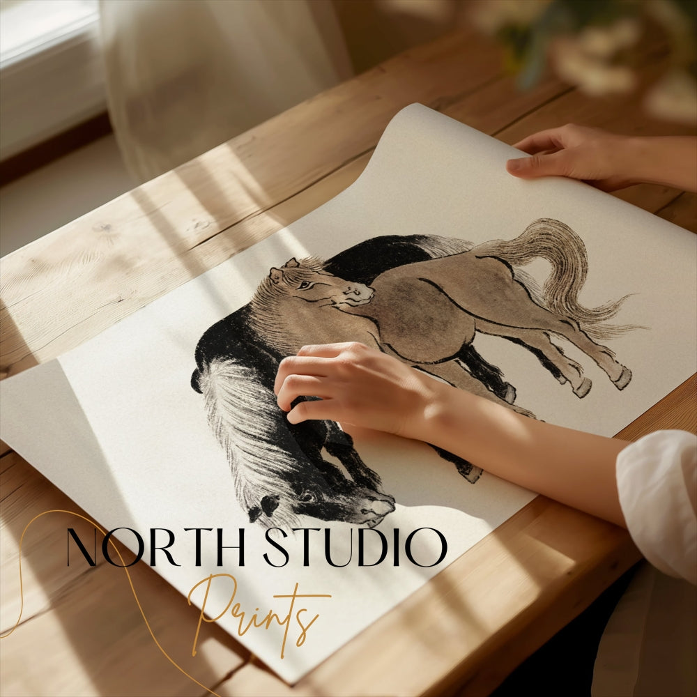 Premium Poster of Japanese style horse illustration. Beautiful horse Posters