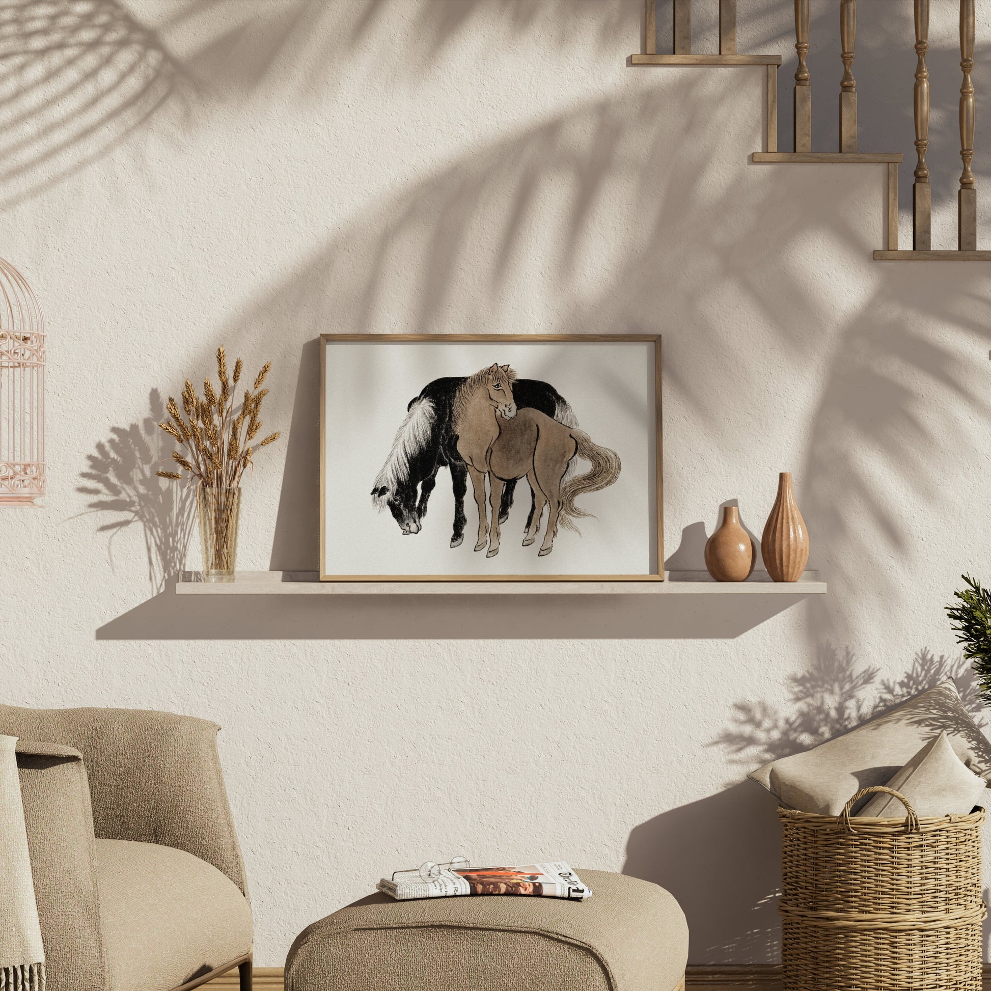 Premium Poster of Japanese style horse illustration. Beautiful horse Posters