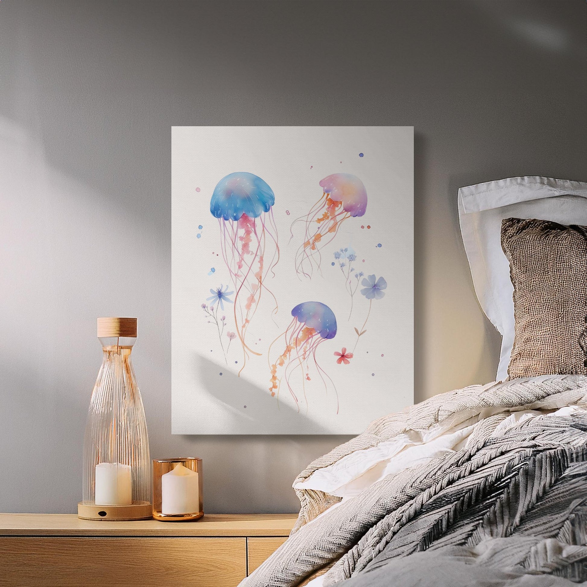 Premium Poster of Jellyfish and Floral Nursery Art Canvas Wraps