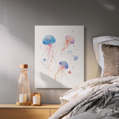 Premium Poster of Jellyfish and Floral Nursery Art Canvas Wraps