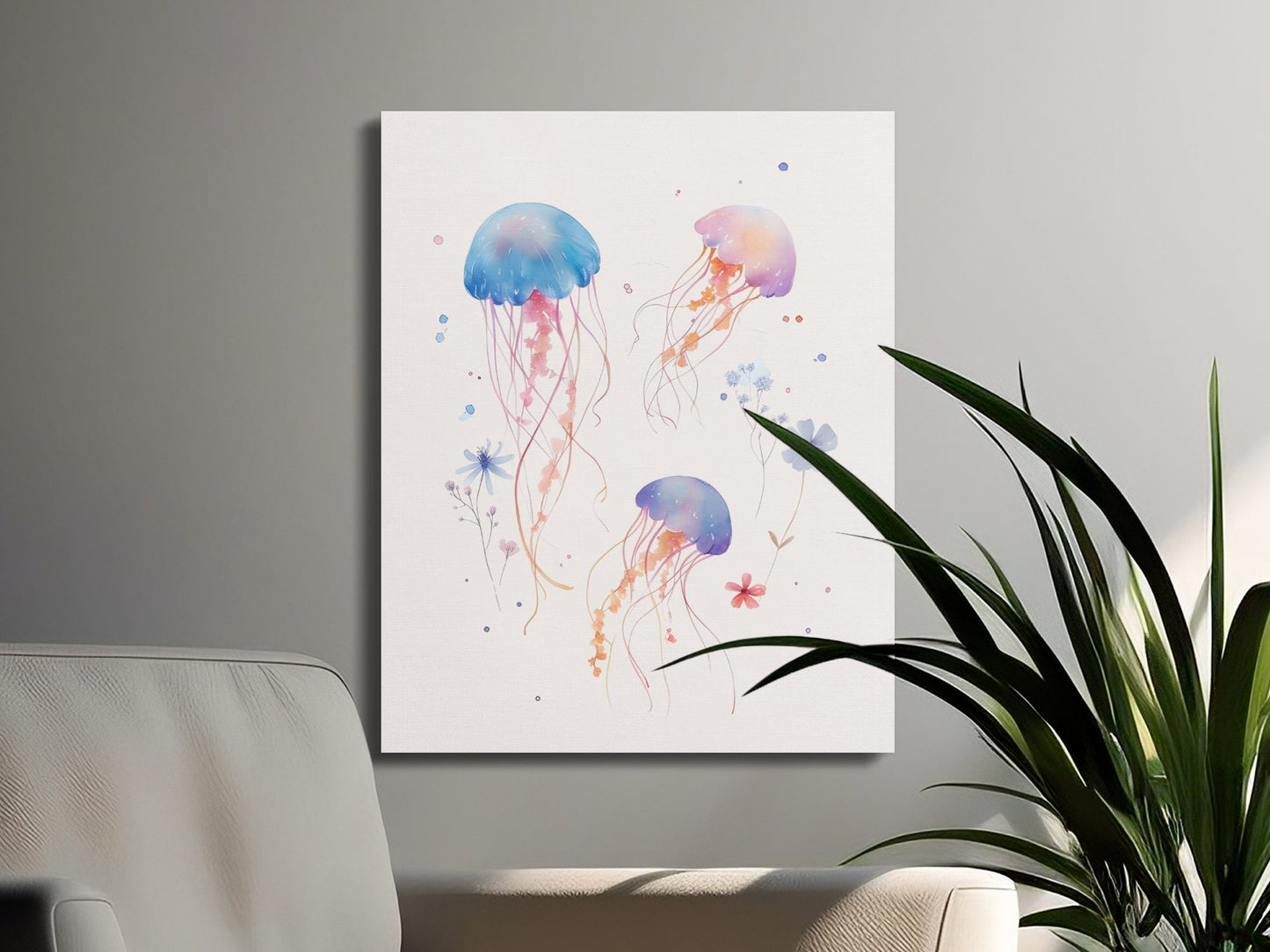 Premium Poster of Jellyfish and Floral Nursery Art Canvas Wraps