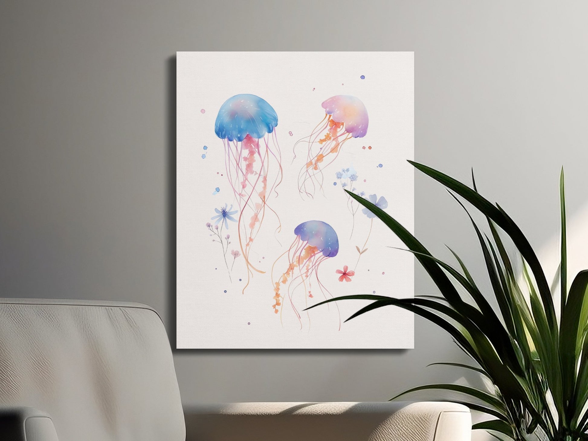Premium Poster of Jellyfish and Floral Nursery Art Canvas Wraps