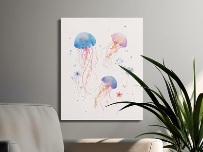 Premium Poster of Jellyfish and Floral Nursery Art Canvas Wraps