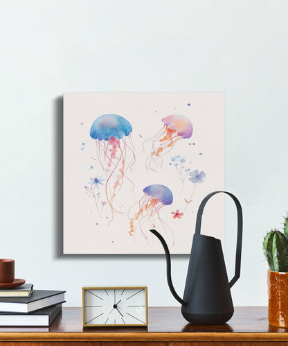Premium Poster of Jellyfish and Floral Nursery Art Canvas Wraps