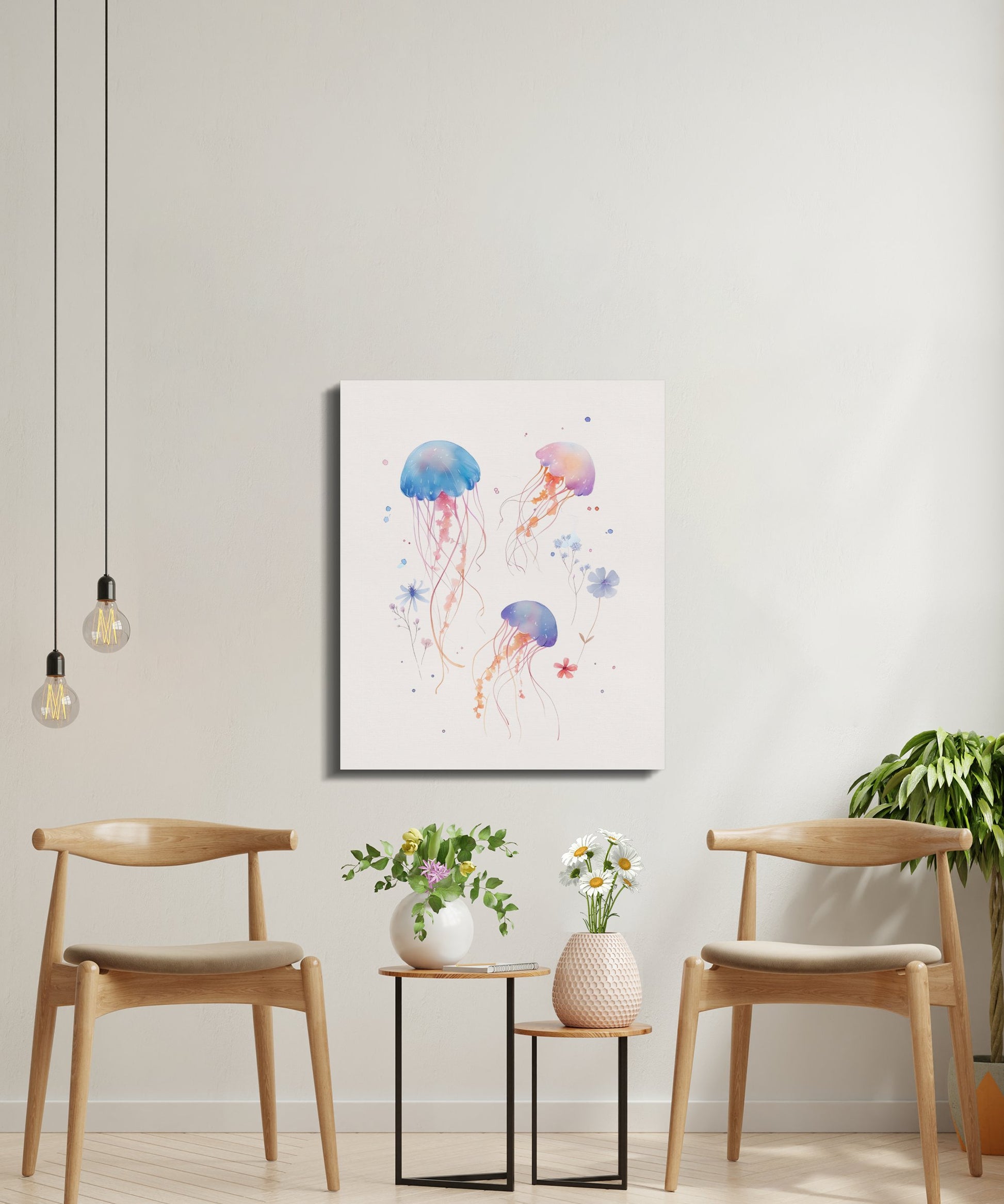 Premium Poster of Jellyfish and Floral Nursery Art Canvas Wraps