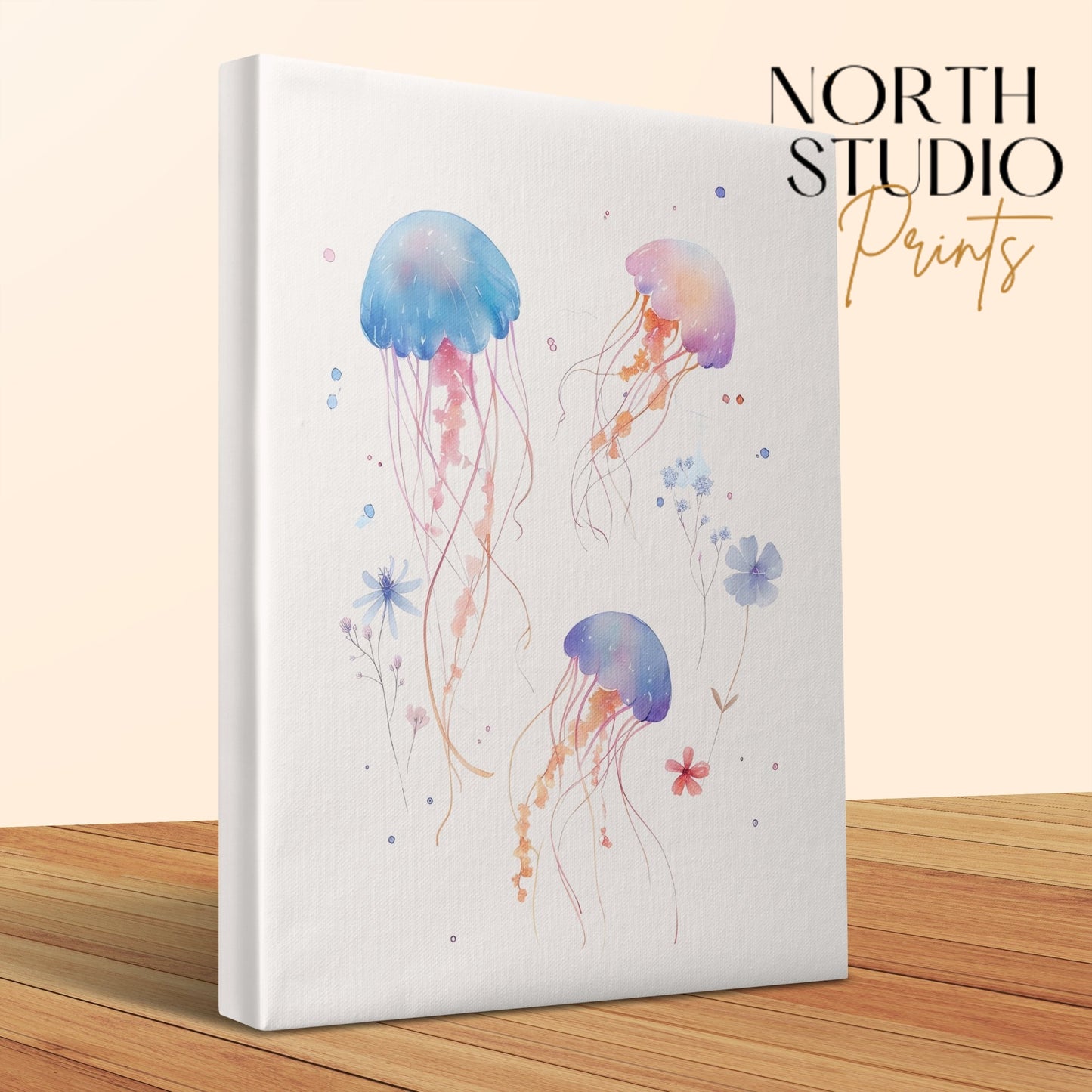 Premium Poster of Jellyfish and Floral Nursery Art Canvas Wraps