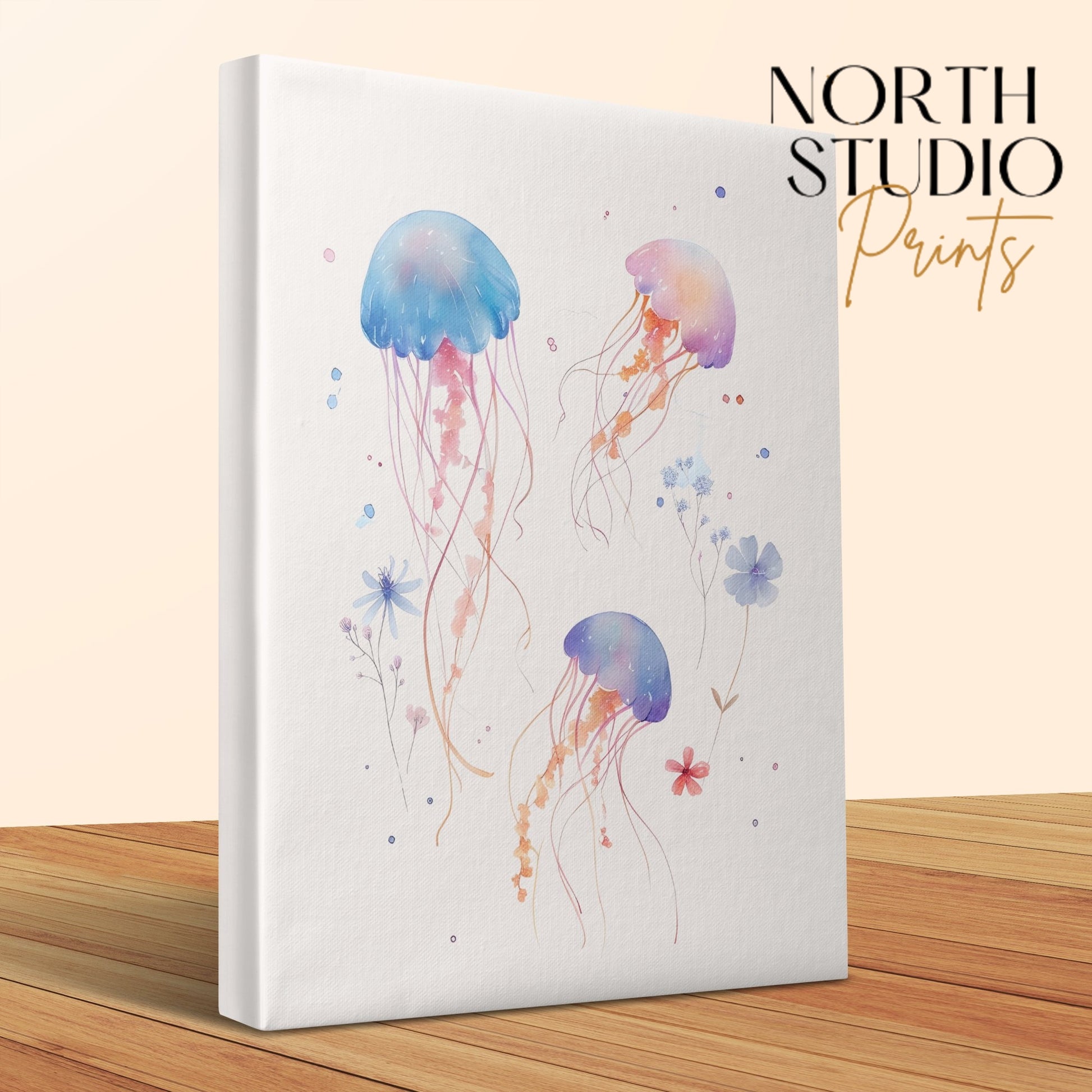 Premium Poster of Jellyfish and Floral Nursery Art Canvas Wraps