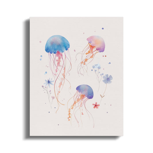 Premium Poster of Jellyfish and Floral Nursery Art Canvas Wraps