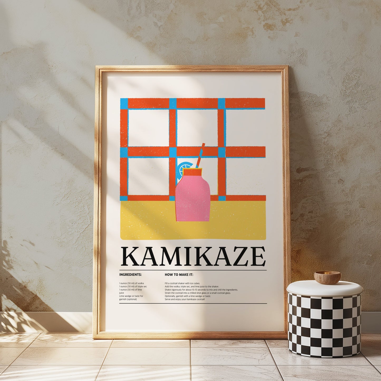 Premium Poster of Kamikaze Cocktail Ingredients Recipe Design Posters