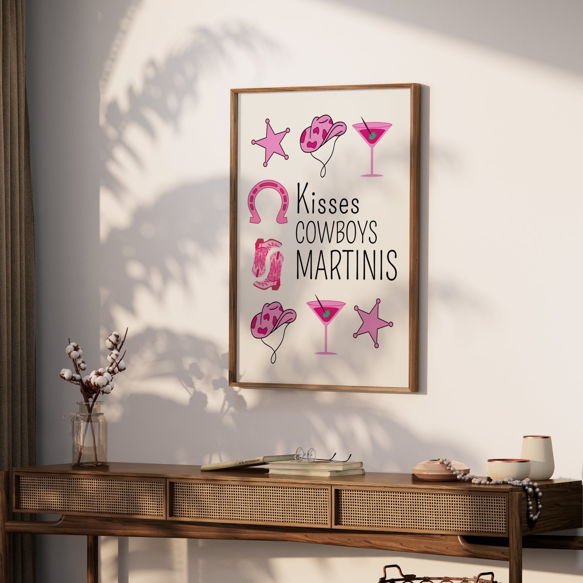 Premium Poster of Kisses Cowboys Martinis Printed Design Posters