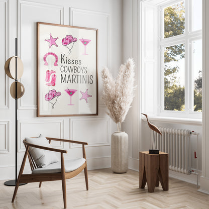 Premium Poster of Kisses Cowboys Martinis Printed Design Posters
