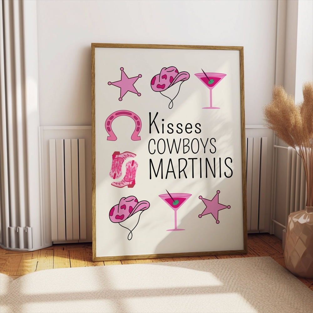 Premium Poster of Kisses Cowboys Martinis Printed Design Posters