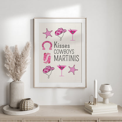 Premium Poster of Kisses Cowboys Martinis Printed Design Posters