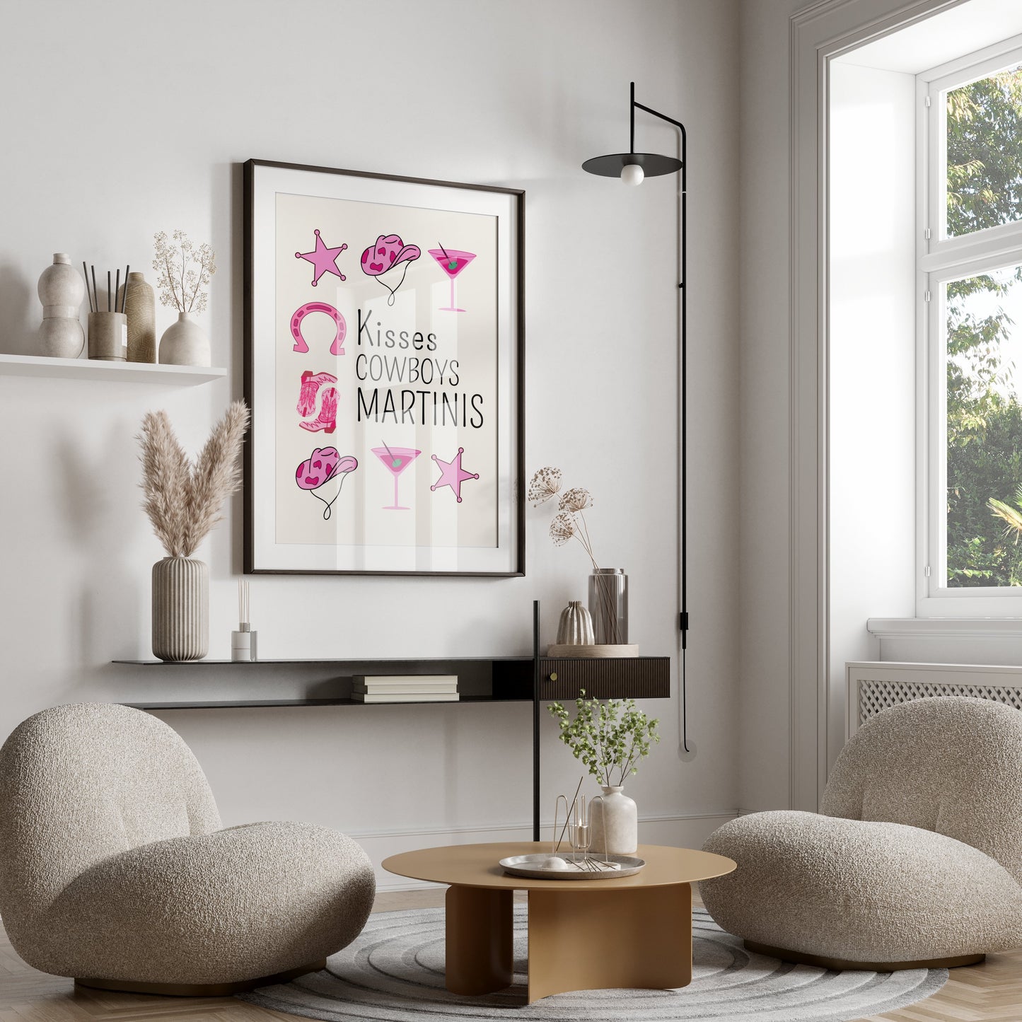 Premium Poster of Kisses Cowboys Martinis Printed Design Posters