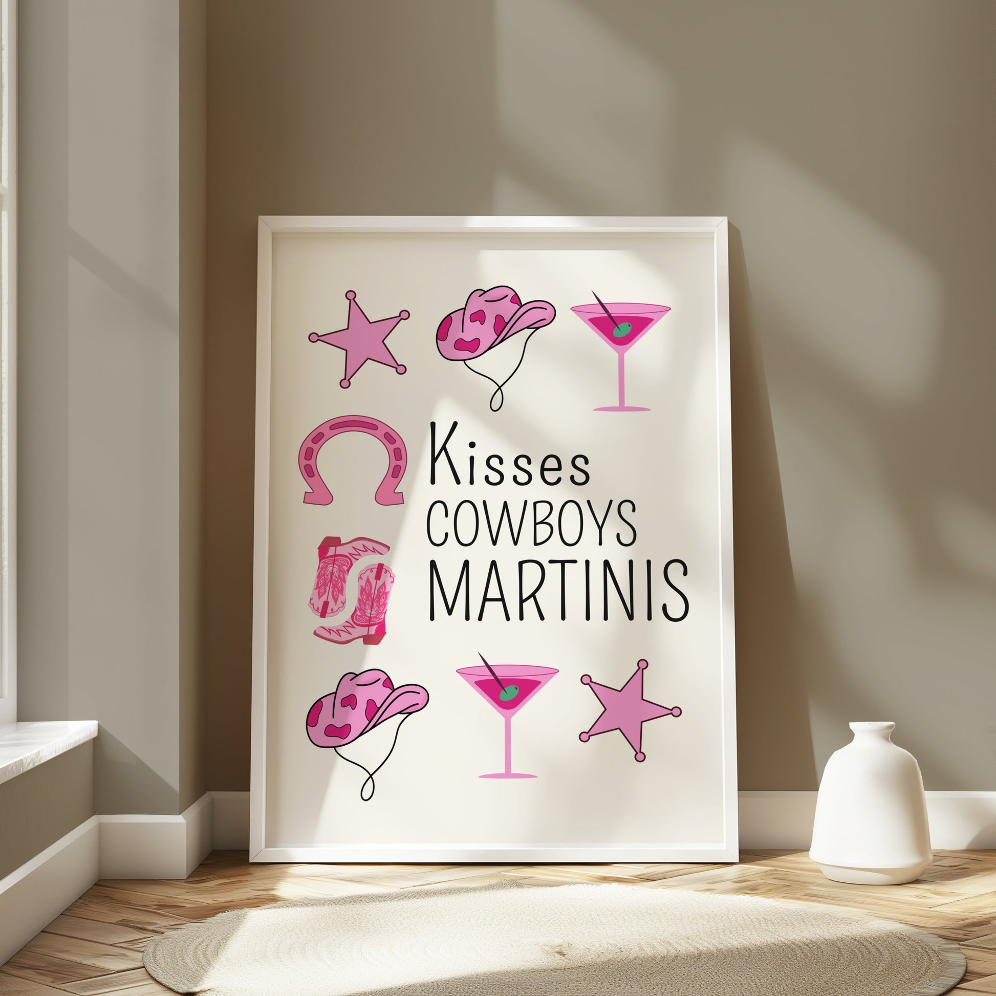 Premium Poster of Kisses Cowboys Martinis Printed Design Posters