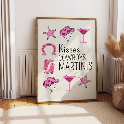 Premium Poster of Kisses Cowboys Martinis Printed Design Posters