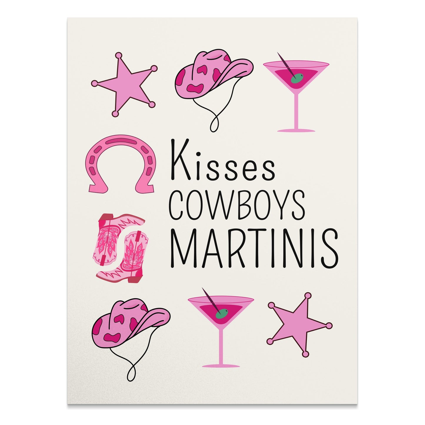Premium Poster of Kisses Cowboys Martinis Printed Design Posters